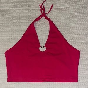 hot pink halter crop top w/ metal ring in the front